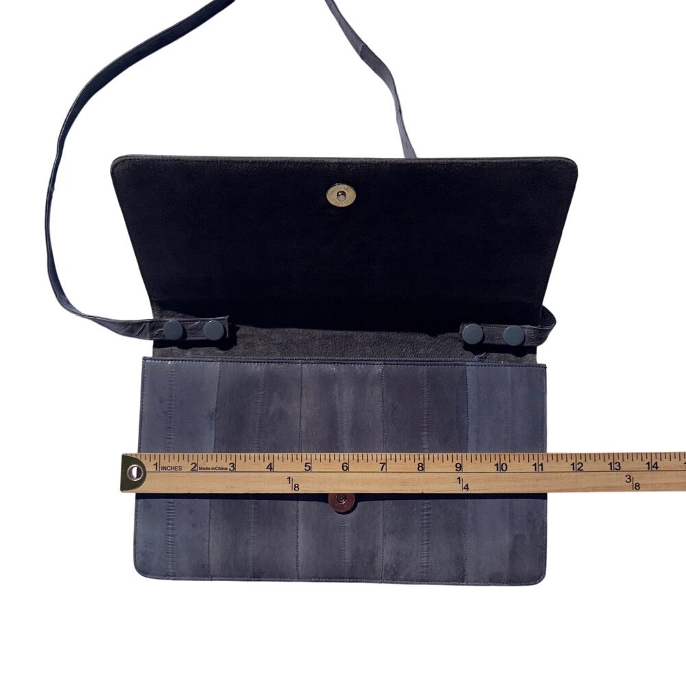 Vintage Genuine Eel Skin Ruched Envelope Clutch Handbag Gray Convertible Strap - Picture 9 of 10